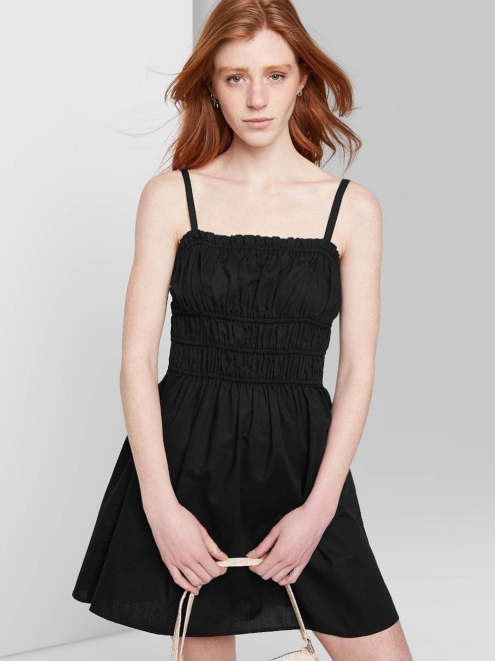 wild fable Black Smocked Mini Dress with Spaghetti Straps